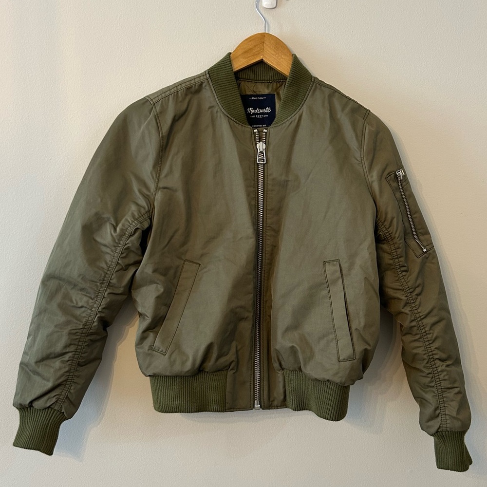 Madewell Cropped Army Green Bomber Jacket